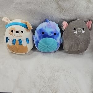 Squishmallows Bundle Of 3 8" Elephant, Bull Dog, Whale